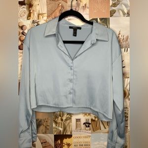 Cropped blue silk top